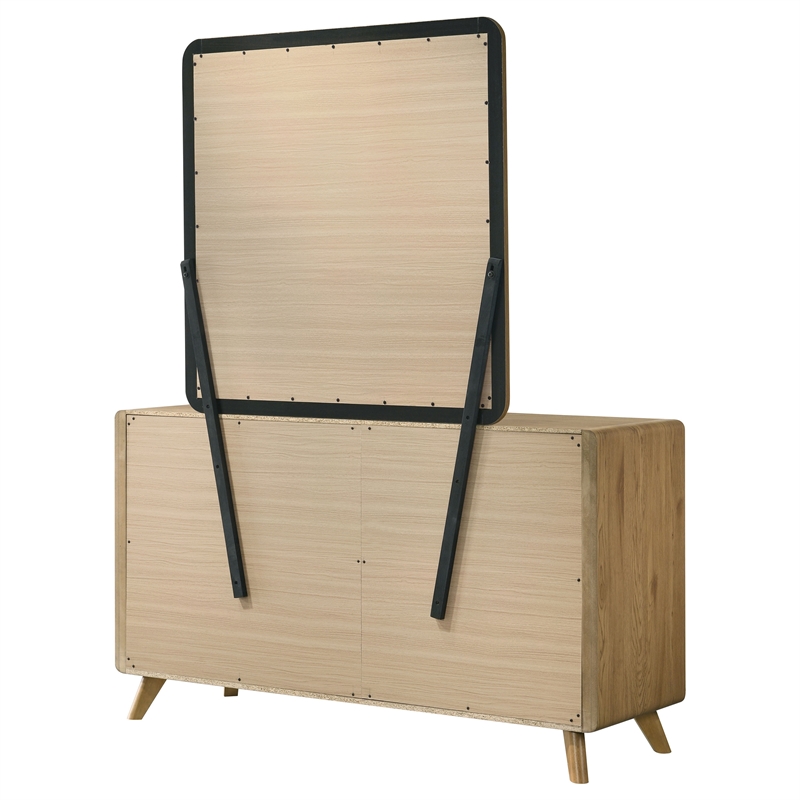 Pemberly Row 6-Drawer Mid-Century Dresser and Mirror Set in Light Oak