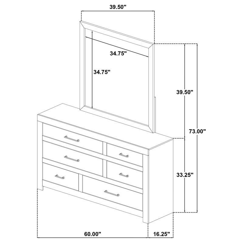 Pemberly Row 6-Drawer Transitional Dresser and Mirror in Light Oak