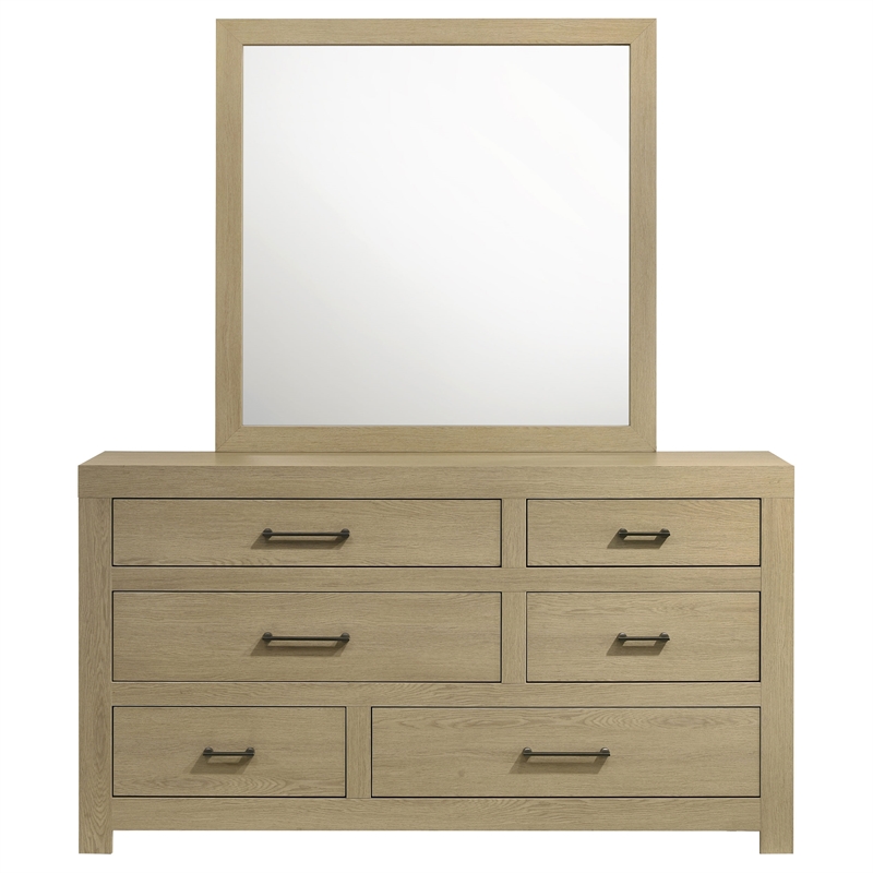 Pemberly Row 6-Drawer Transitional Dresser and Mirror in Light Oak
