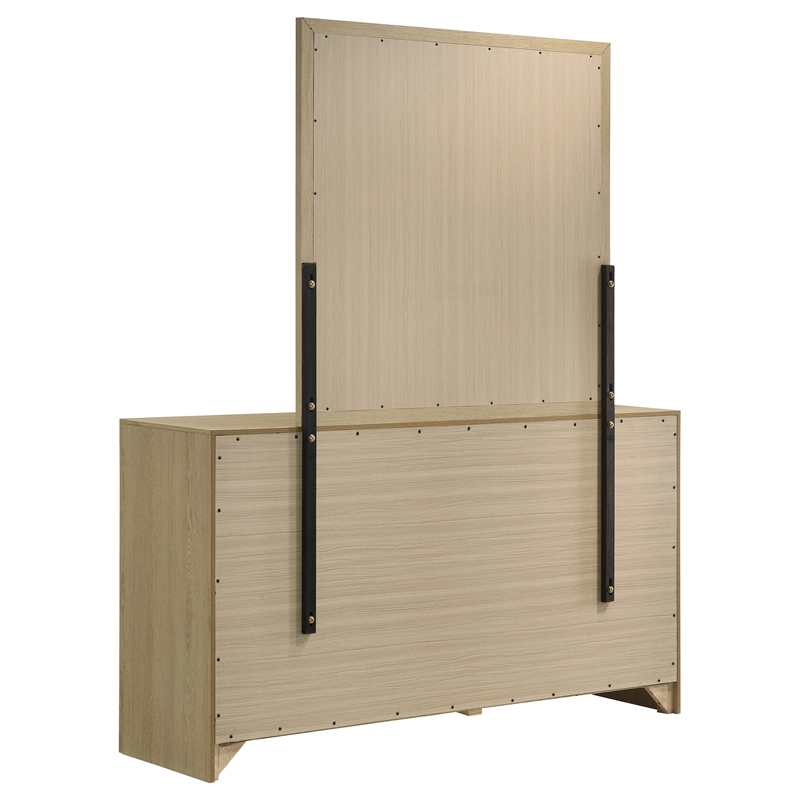 Pemberly Row 6-Drawer Transitional Dresser and Mirror in Light Oak