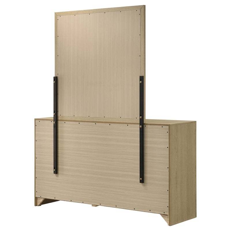 Pemberly Row 6-Drawer Transitional Dresser and Mirror in Light Oak