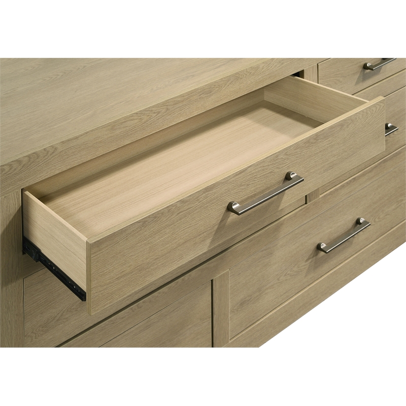 Pemberly Row 6-Drawer Transitional Dresser and Mirror in Light Oak