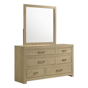 Pemberly Row 6-Drawer Transitional Dresser and Mirror in Light Oak
