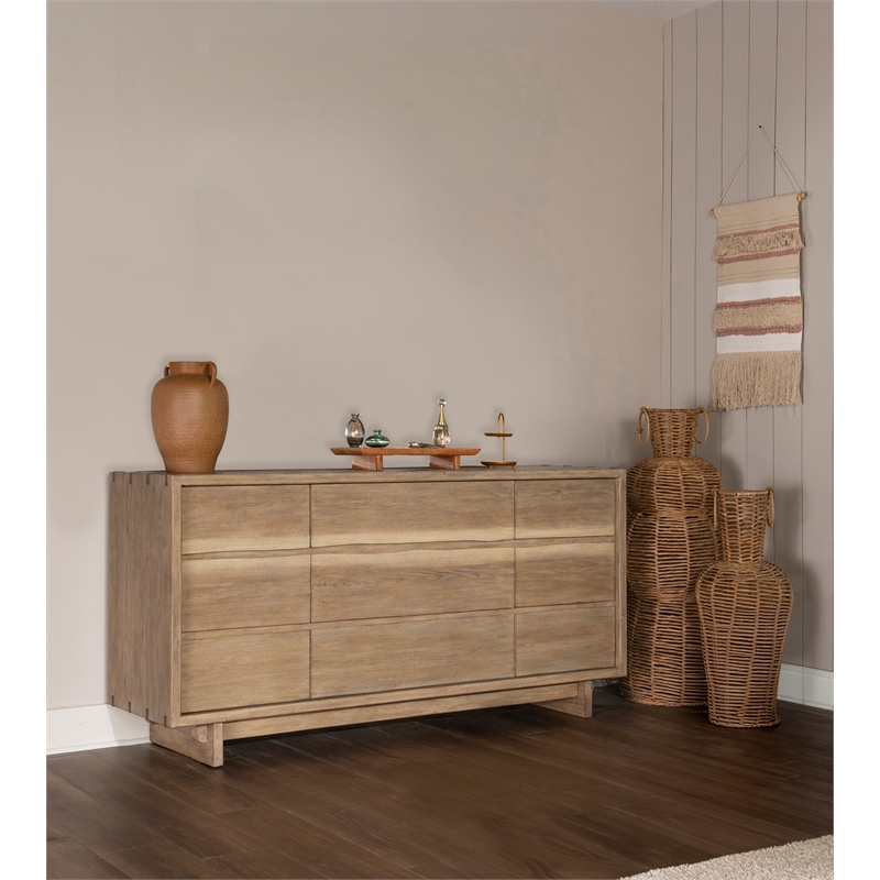 Pemberly Row 9-Drawer Live-Edge Rustic Wood Dresser in Weathered Oak