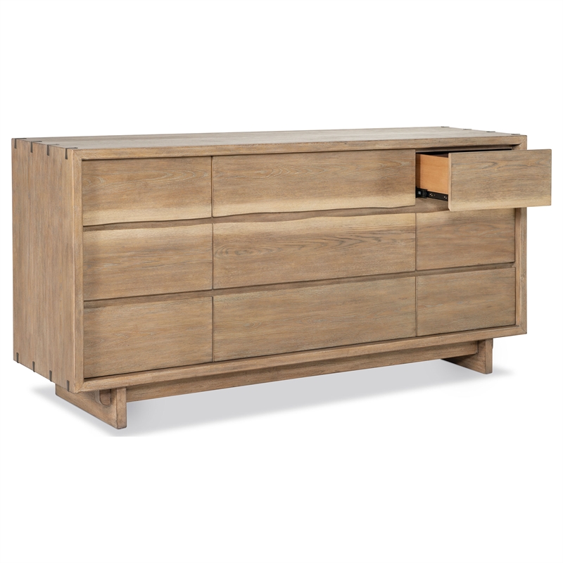 Pemberly Row 9-Drawer Live-Edge Rustic Wood Dresser in Weathered Oak