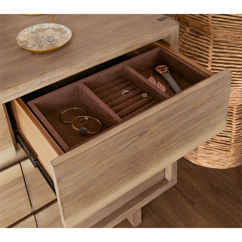 Pemberly Row 9-Drawer Live-Edge Rustic Wood Dresser in Weathered Oak