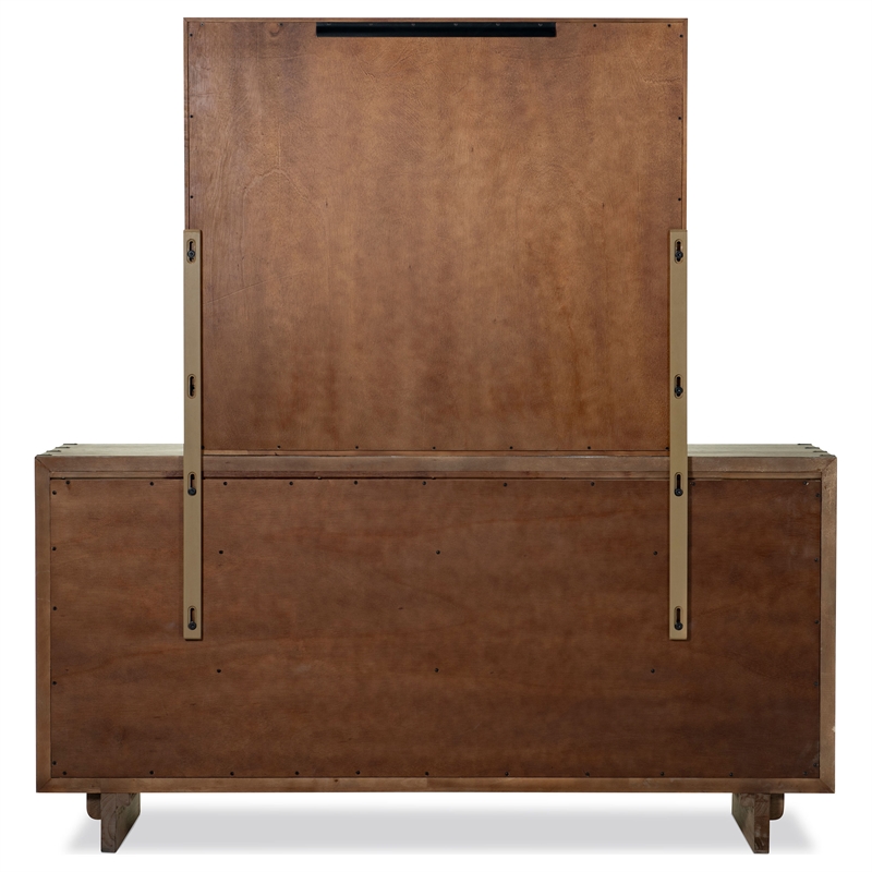 Pemberly Row 9-Drawer Rustic Wood Dresser with Mirror in Weathered Oak