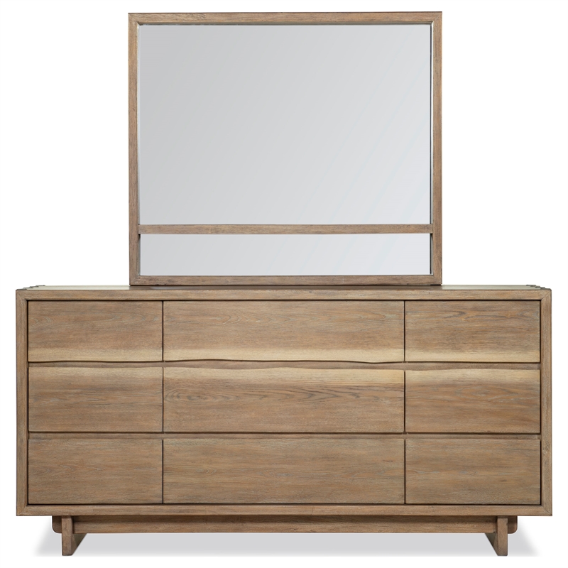Pemberly Row 9-Drawer Rustic Wood Dresser with Mirror in Weathered Oak