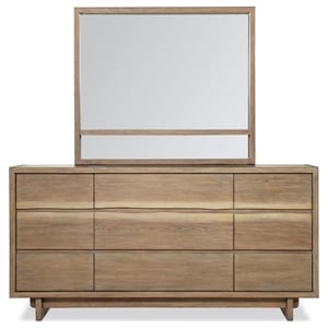 Pemberly Row 9-Drawer Rustic Wood Dresser with Mirror in Weathered Oak