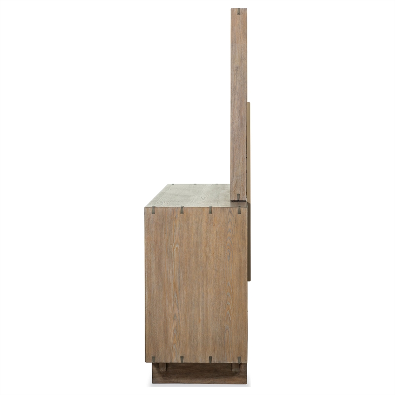 Pemberly Row 9-Drawer Rustic Wood Dresser with Mirror in Weathered Oak