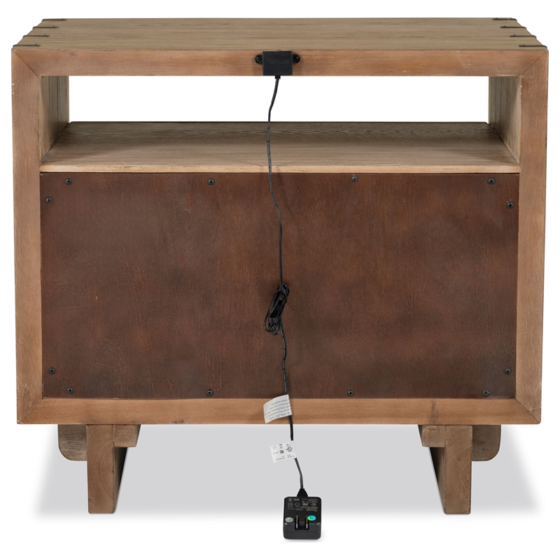 Pemberly Row 2-Drawer Wood Nightstand with USB Ports in Weathered Oak