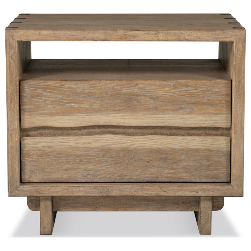 Pemberly Row 2-Drawer Wood Nightstand with USB Ports in Weathered Oak
