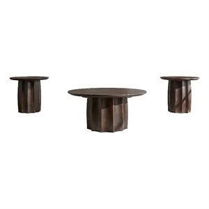 Pemberly Row 3-Piece Round Mango Wood Coffee Table Set in Walnut