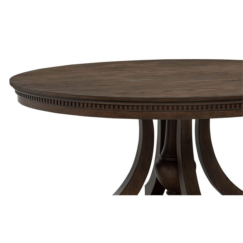 Pemberly Row Round Pedestal Traditional Wood Dining Table in Dark Oak