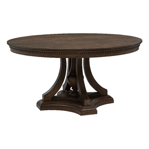 Pemberly Row Round Pedestal Traditional Wood Dining Table in Dark Oak