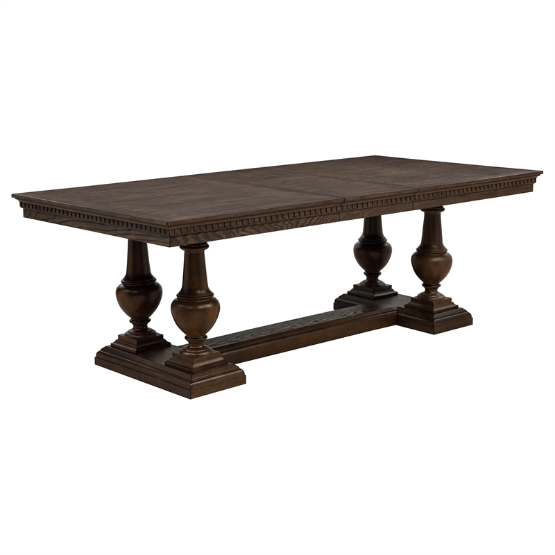 Pemberly Row Rectangular Trestle Traditional Wood Dining Table in Dark Oak
