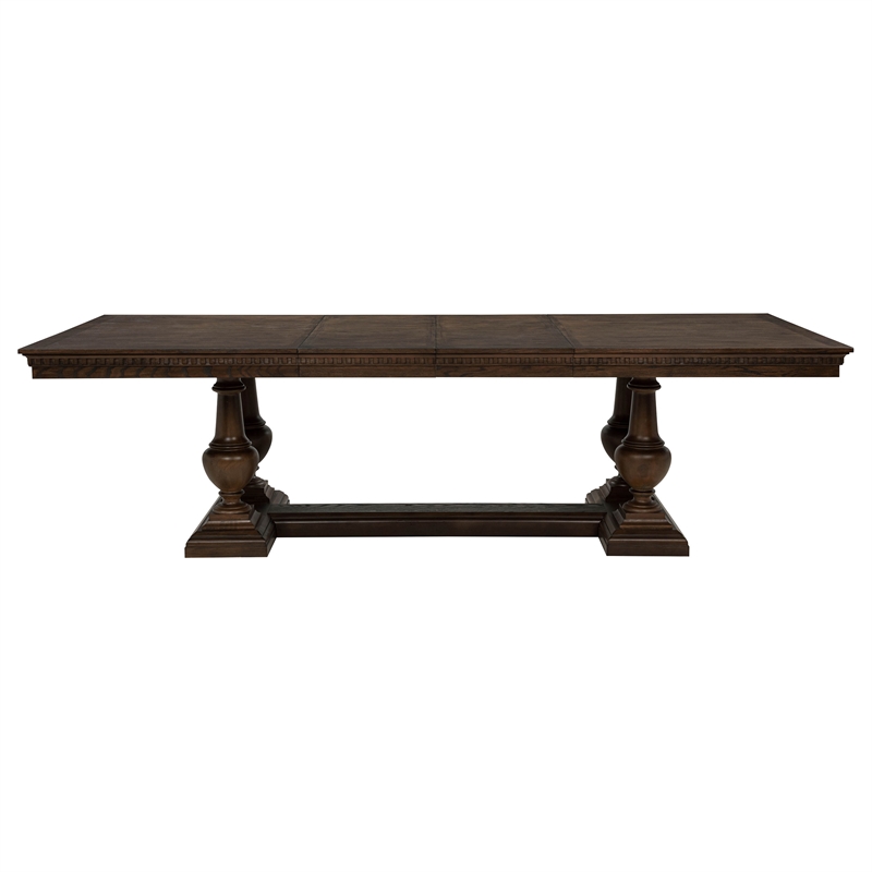 Pemberly Row Rectangular Trestle Traditional Wood Dining Table in Dark Oak