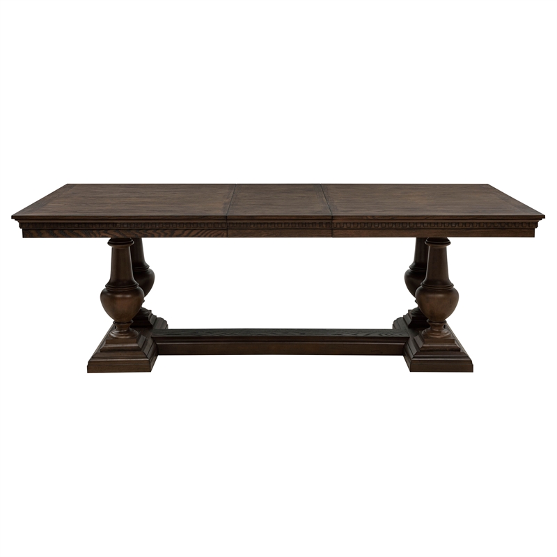 Pemberly Row Rectangular Trestle Traditional Wood Dining Table in Dark Oak