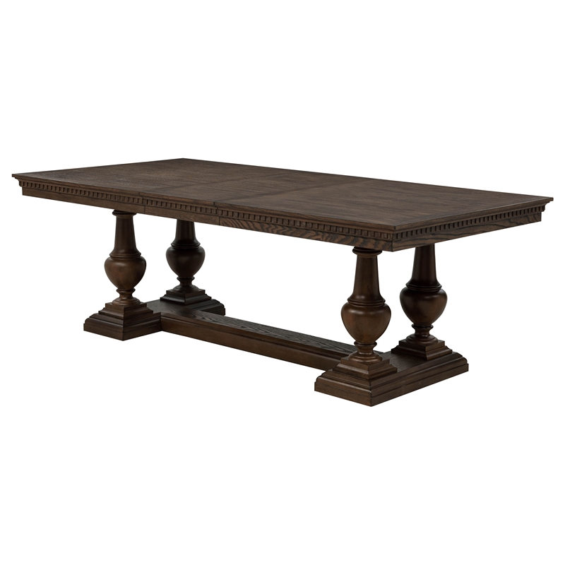 Pemberly Row Rectangular Trestle Traditional Wood Dining Table in Dark Oak