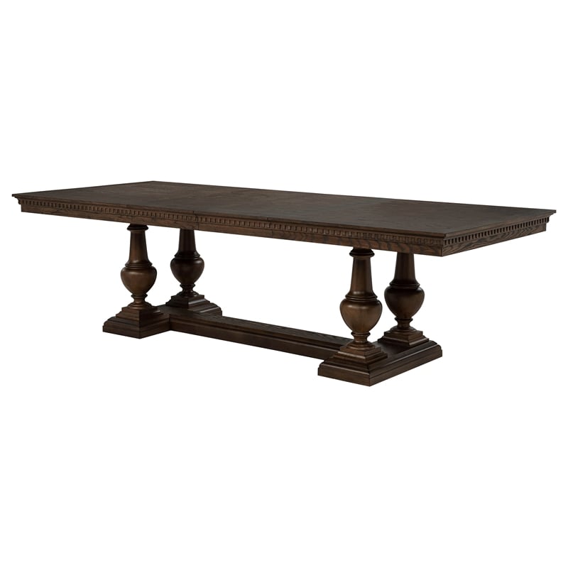 Pemberly Row Rectangular Trestle Traditional Wood Dining Table in Dark Oak