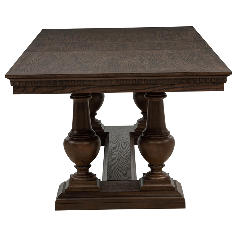 Pemberly Row Rectangular Trestle Traditional Wood Dining Table in Dark Oak
