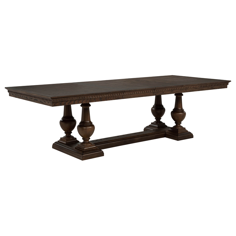 Pemberly Row 9-Piece Rectangular Wood Trestle Dining Set in Dark Oak