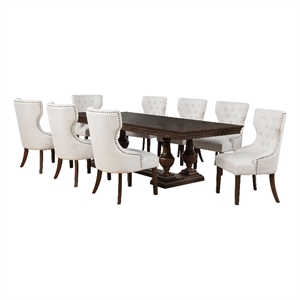 Pemberly Row 9-Piece Rectangular Wood Trestle Dining Set in Dark Oak