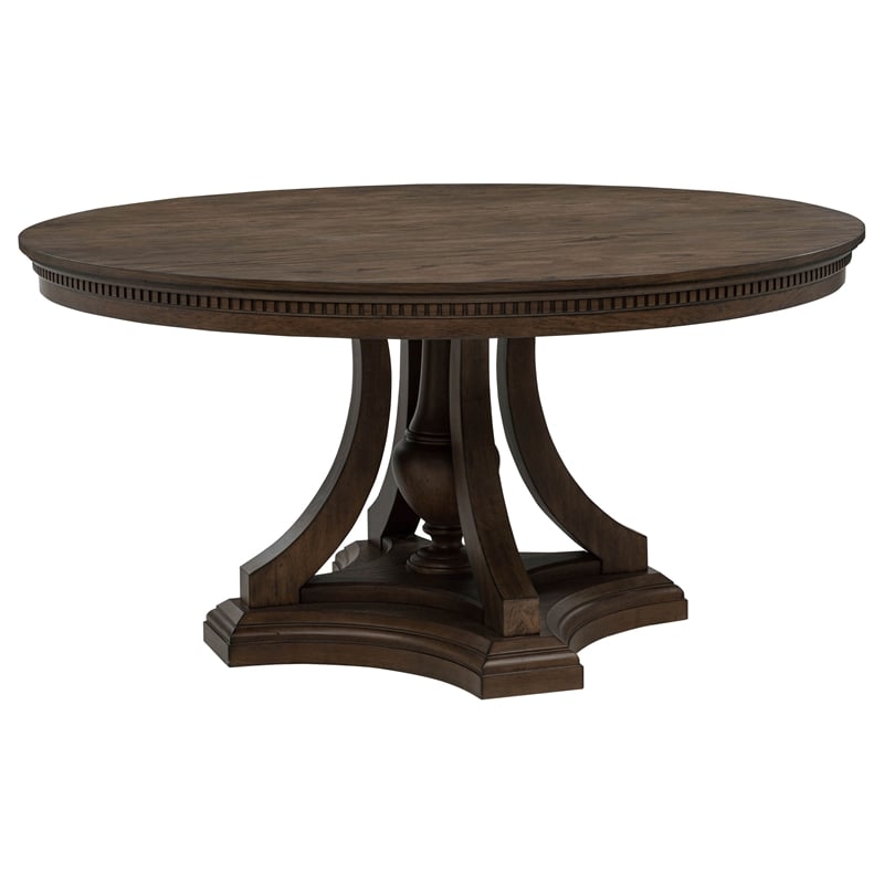 Pemberly Row 5-Piece Round Wood Pedestal Dining Set in Dark Oak/Beige