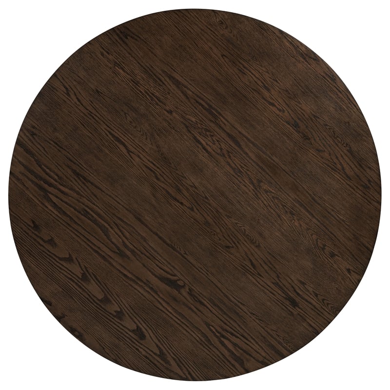 Pemberly Row 5-Piece Round Wood Pedestal Dining Set in Dark Oak/Beige