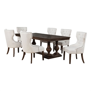 Pemberly Row 7-Piece Rectangular Wood Trestle Dining Set in Dark Oak