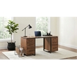 Pemberly Row 6-Drawer Transitional Wood Computer Desk in Walnut/Black