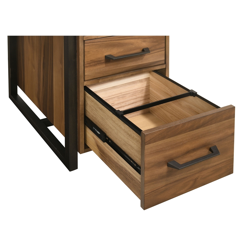 Pemberly Row 6-Drawer Transitional Wood Computer Desk in Walnut/Black