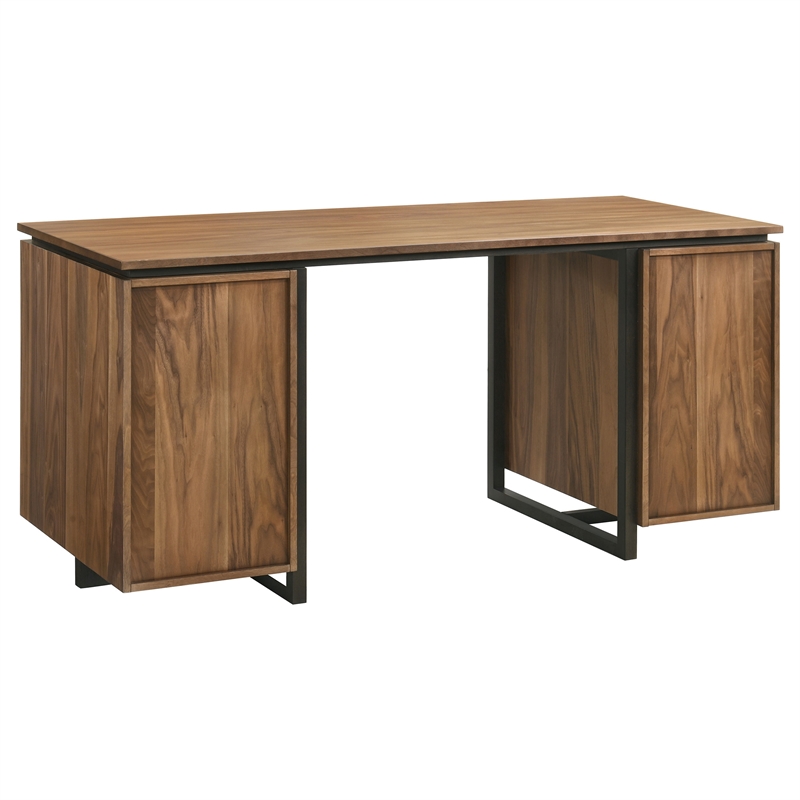 Pemberly Row 6-Drawer Transitional Wood Computer Desk in Walnut/Black