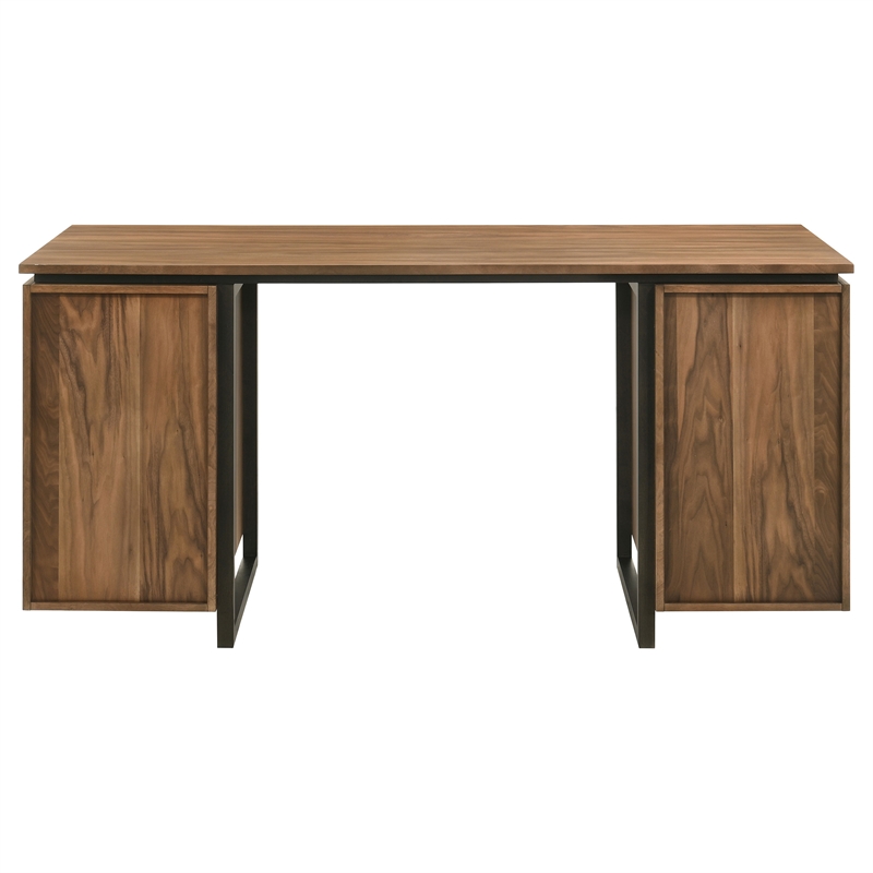 Pemberly Row 6-Drawer Transitional Wood Computer Desk in Walnut/Black
