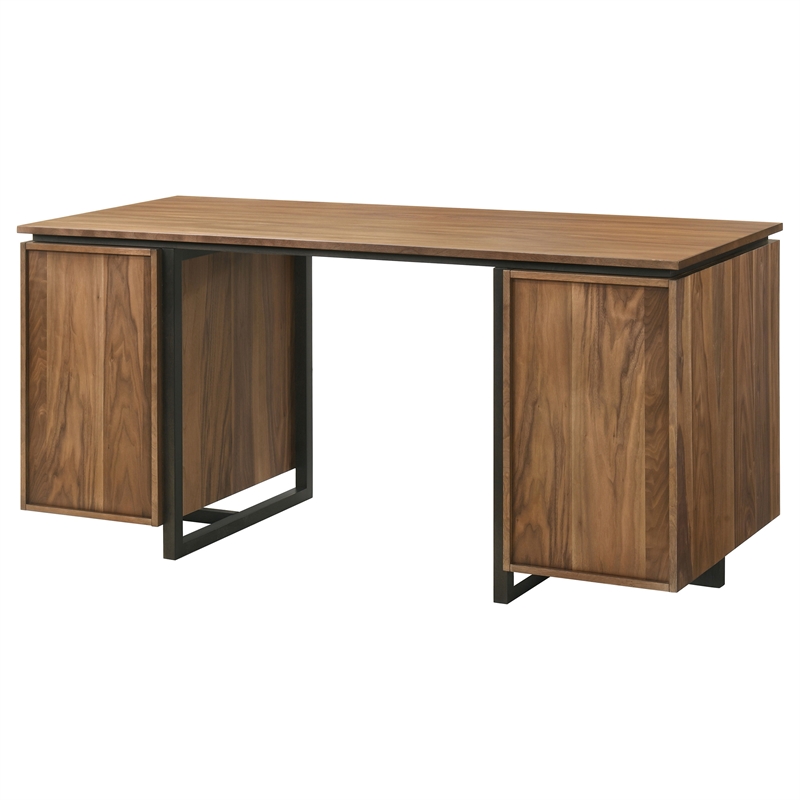 Pemberly Row 6-Drawer Transitional Wood Computer Desk in Walnut/Black