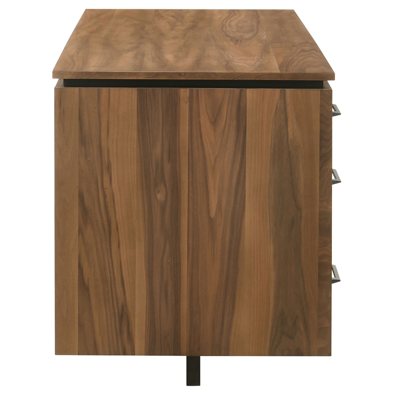 Pemberly Row 6-Drawer Transitional Wood Computer Desk in Walnut/Black