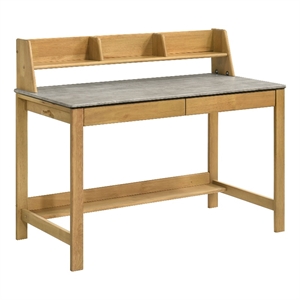 Pemberly Row 47&quot Transitional SmartTop Wood Writing Desk in Natural/Cement