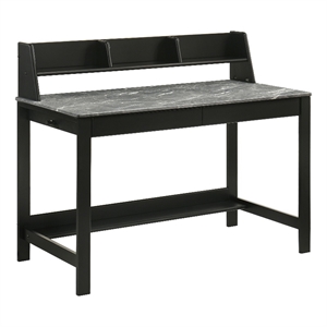 Pemberly Row 47&quot SmartTop Wood Writing Desk in Black/Gray Stone