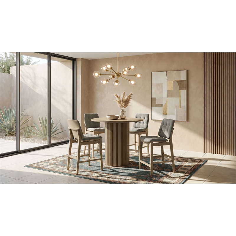 Pemberly Row 5-Piece Velvet Counter Height Dining Set in Gray/Oak