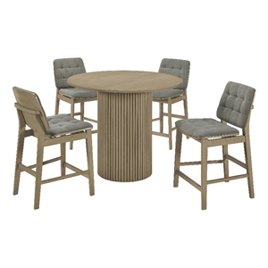 Pemberly Row 5-Piece Velvet Counter Height Dining Set in Gray/Oak