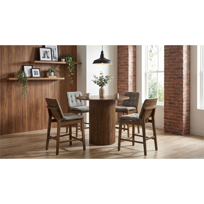 Pemberly Row 5-Piece Velvet Counter Height Dining Set in Gray/Walnut