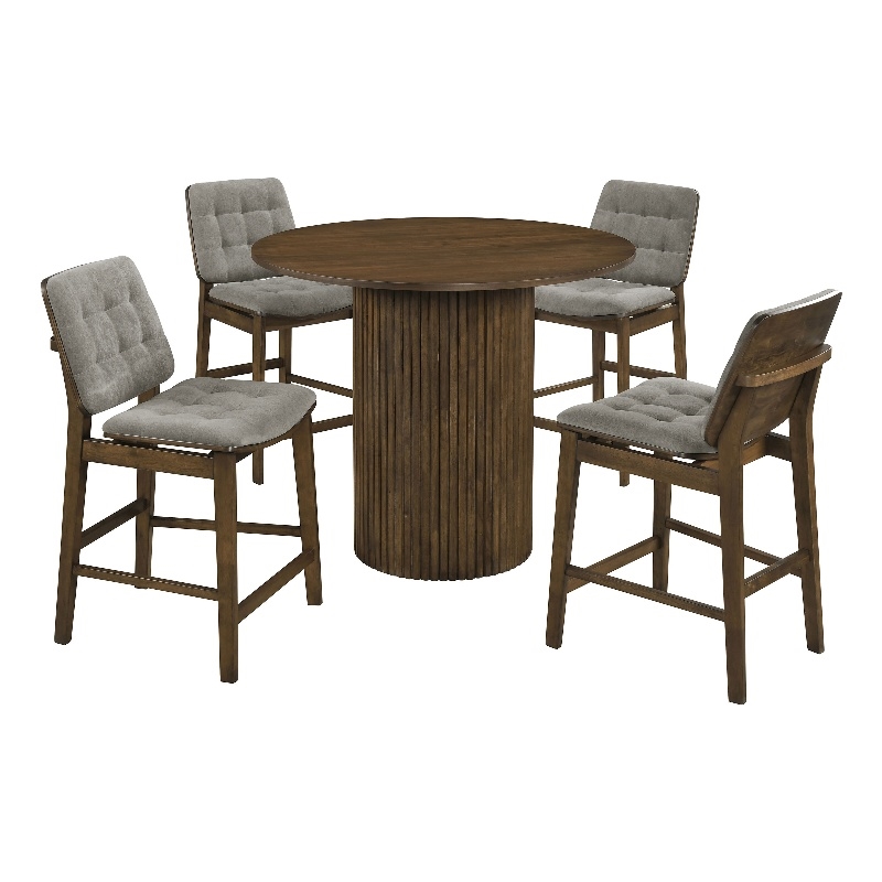 Pemberly Row 5-Piece Velvet Counter Height Dining Set in Gray/Walnut