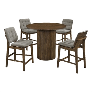 Pemberly Row 5-Piece Velvet Counter Height Dining Set in Gray/Walnut