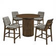 Pemberly Row 5-Piece Velvet Counter Height Dining Set in Gray/Walnut