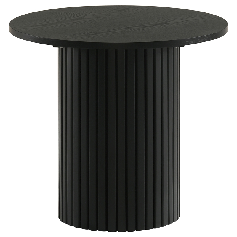Pemberly Row 2-Piece Round Wood Fluted Coffee and End Table Set in Black