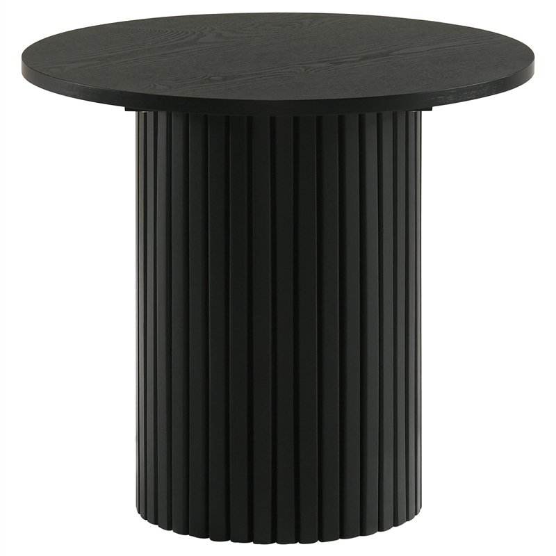 Pemberly Row 3-Piece Round Wood Fluted Coffee and End Table Set in Black