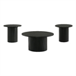 Pemberly Row 3-Piece Round Wood Fluted Coffee and End Table Set in Black