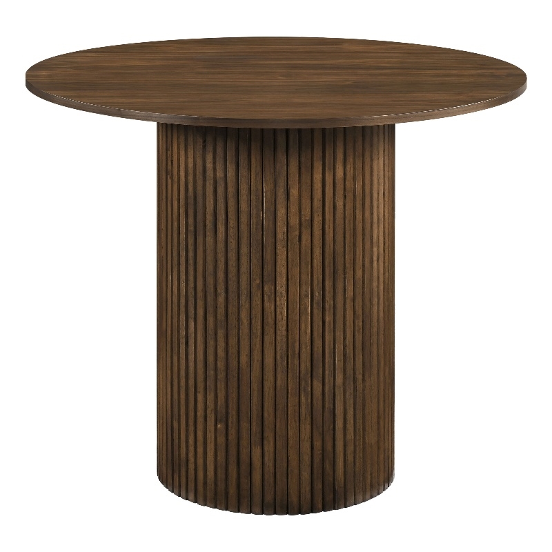 Pemberly Row Round Fluted Wood Counter Height Dining Table in Walnut