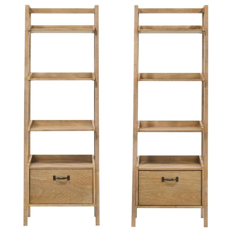 Pemberly Row 2-Piece Wood Bookshelf with Drawer in Distressed Light Brown