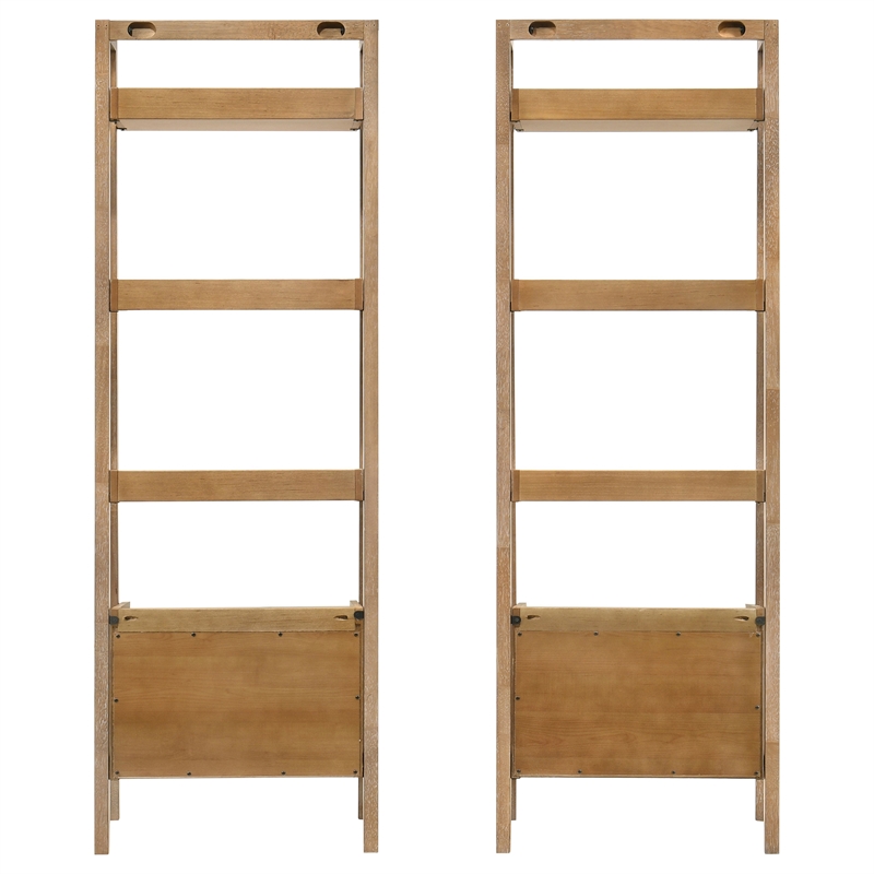 Pemberly Row 2-Piece Wood Bookshelf with Drawer in Distressed Light Brown